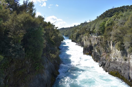 Looking down river from the bridge, there is plenty of white water.