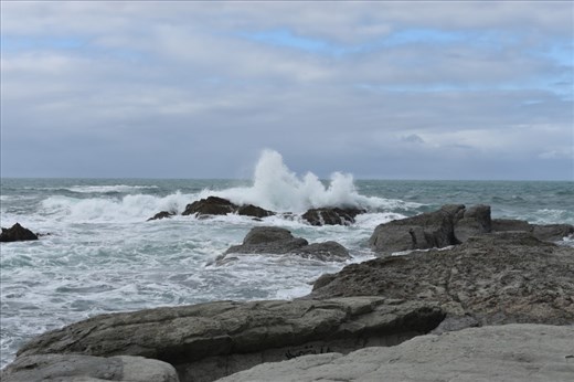 The waves made GREAT splashes as they careened into the rocks.