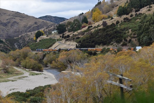 The curving track allowed full view of the longer special train.