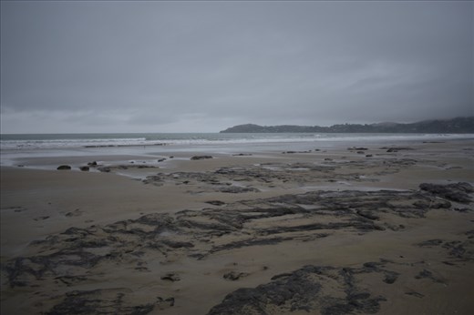 It was a dank and gloomy day when we stopped to the geologically odd Moeraki Boulders.