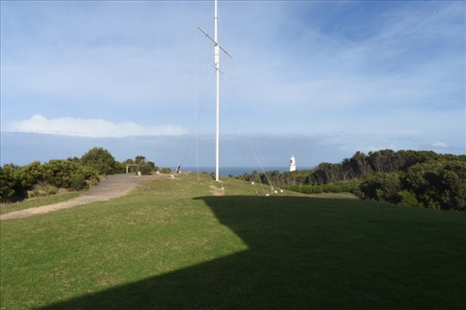 Cape Otway Lighthouse peeked over the ridge behind the flagstaff.