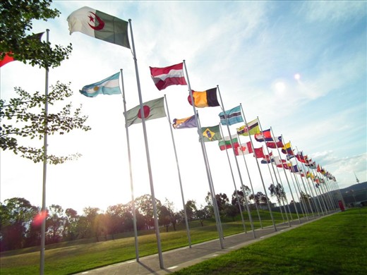 World Flags and distanced Telstra on Black Mountain