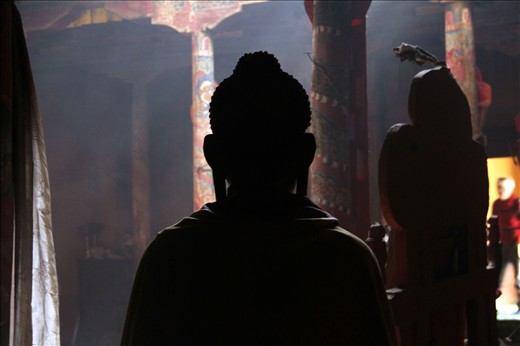 Budhha in stark contrast with the world around him