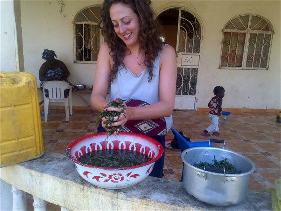 Prepping the cassava leaf