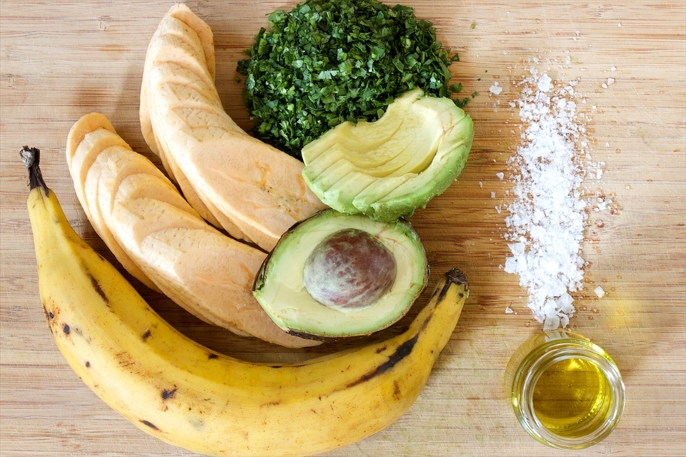 Prep 2: Plantains, avocados, cilantro, salt, oil