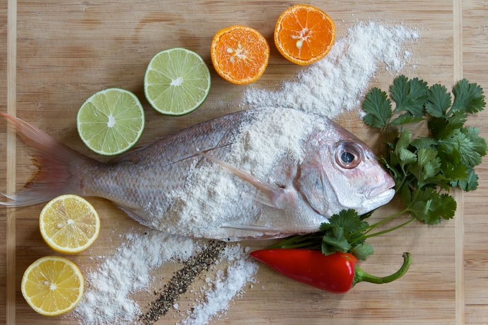 Prep 3: Snapper, citrus, flour, salt, pepper, cilantro, chilies
