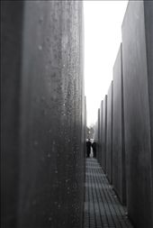 Inside the Holocaust Memorial - some rain droplets running down one of the hundreds of identical polished granite pillars rising up from the ground; a monument erected in memory of the lives lost to the genocide of Nazi Germany.: by thealmightypadfoot, Views[573]