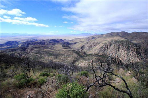 The Apache Pass valley as seen from the top of the Chiricahua mountains.