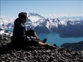 Hiker atop of The Black Tusk overlooking Garibaldi Lake on a clear day.: by theblacktusk, Views[439]