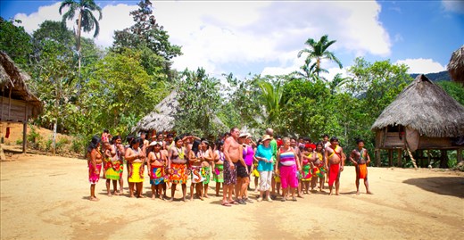White people at the Embera Puru tribe, Panama