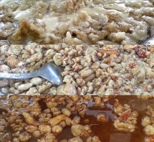 after boiling the fat is rendered and chicharon is made