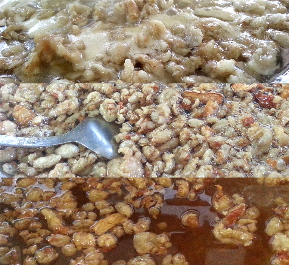 after boiling the fat is rendered and chicharon is made