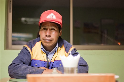 A Bolivian truck driver in a restaurant just over the border in Northern Chile.