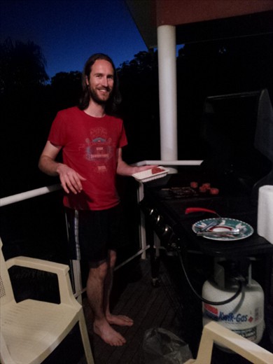 Jake doing the BBQ at Port Stephans
