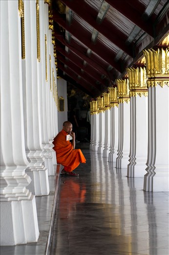 Bangkok, a monk in to the Grand Palace. Monks are one of the pillar of society