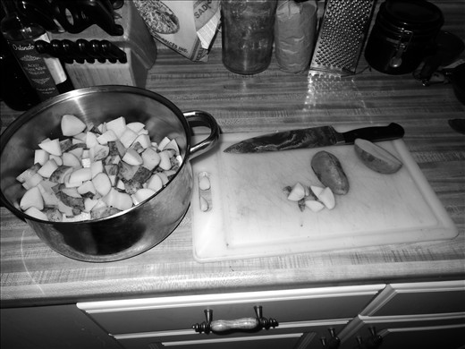 The potatoes, prepped