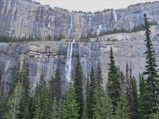 The Weeping Wall.  This is running due to the glacier melt.  During the winter rock climbers like to climb when it is frozen.
