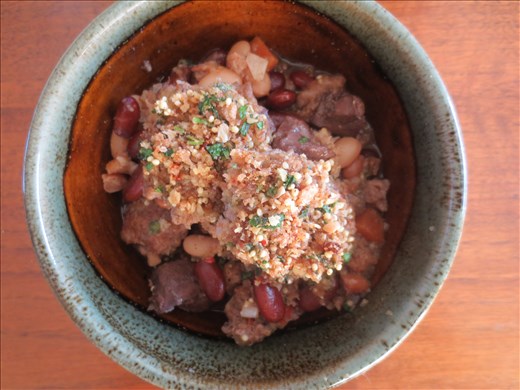 Cassoulet with stewed boar heart, wild boar sausages, and heritage beans