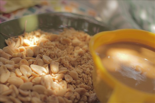 Peanut butter and crushed peanuts