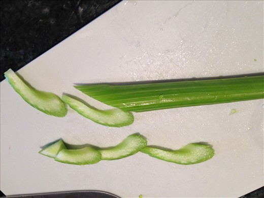 How to slice the vegetables. Cut the vegetables on an angle