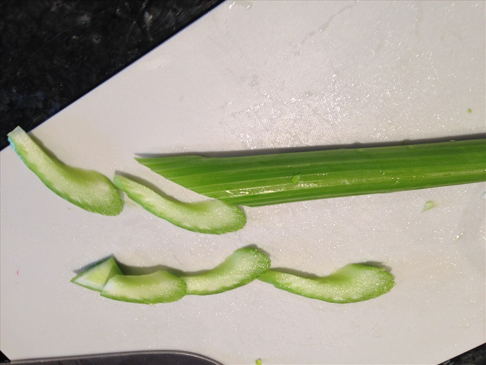 How to slice the vegetables. Cut the vegetables on an angle