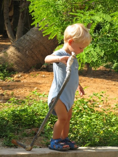 they moved the tap at our place.. Gabriel went off on his adventure with it.