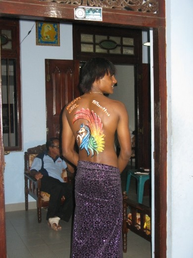 Randy in preparation for the Perrah Herrah, a four day festival involving arrak, dancing and monks...