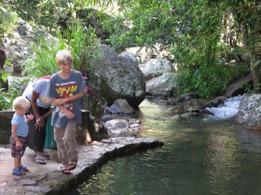 the bottom of the waterfall, you can swim there... then I got a leach and changed my mind