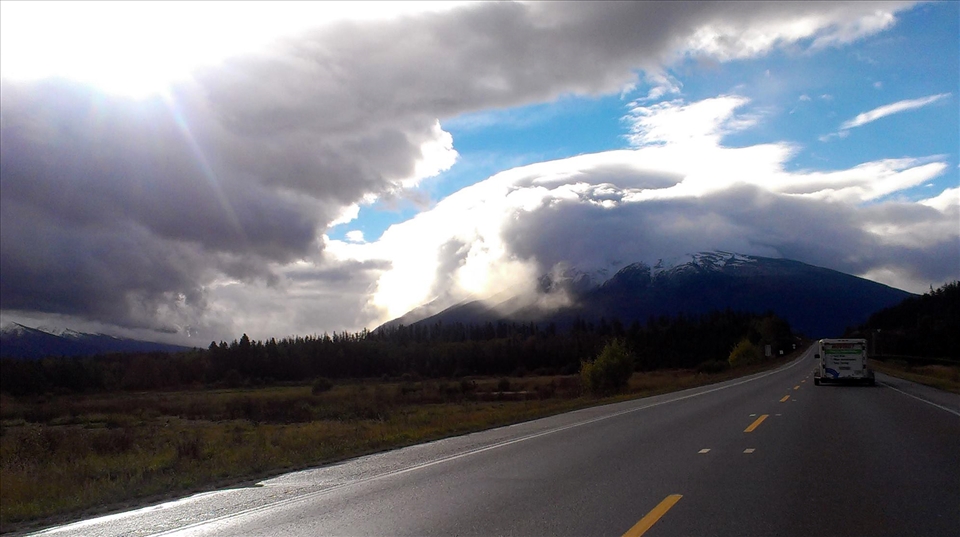 Driving into beautiful Alberta at sunrise.