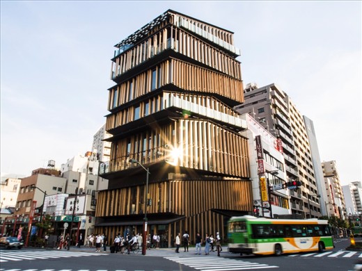 Asakusa Culture and Tourism Center 2012. 
This really interesting new piece of architecture in one of the oldest part of downtown of Tokyo Asakusa brings something of an injection of life into the area. The building’s starkly contrasts its surroundings with its modern, glassy facade and unconventional form.
