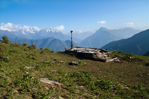 Hut on top of the world: The cold wind blows right through the cracks of this wooden hut, home to Lhakpa--a Tibetan refugee and nomad--for six months out of the year.