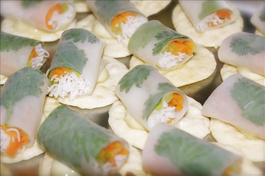Cilantro Spring Roll on Rice Cracker