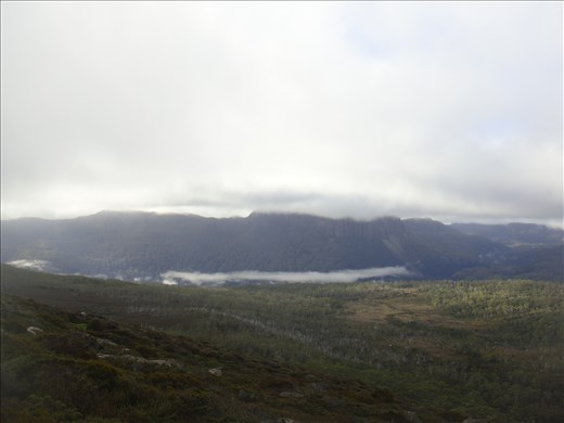Cathedral Mt., clouds hanging in Mersey Valley
