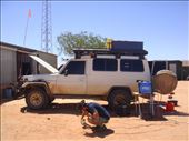Carlo doing some welding on the car, Cameron Corner, SA: by thomasz, Views[175]