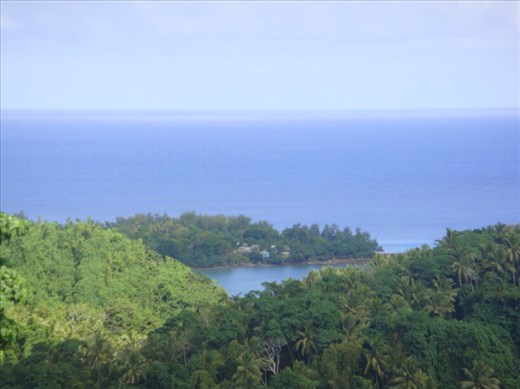 Caroline Bay village from afar, Malekula.