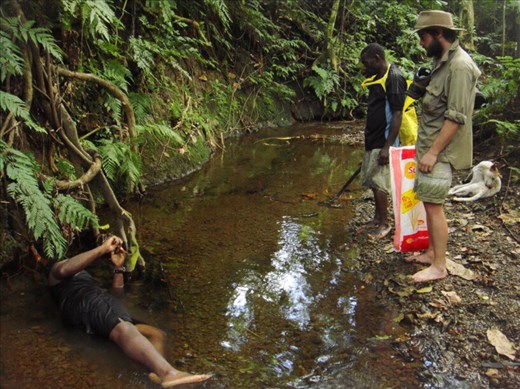 Holding the bag, Caroline Bay, Malekula.