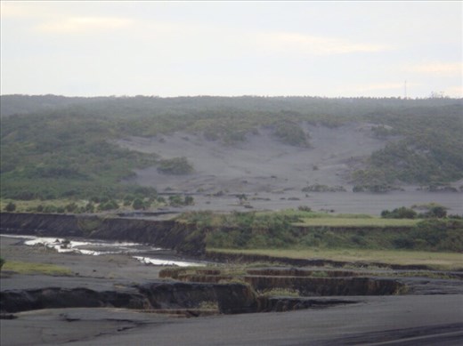 River carving into the ash plains Mt. Yasur, Tanna.