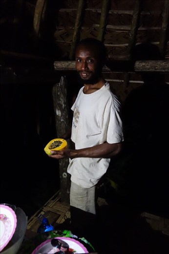 Luke holding pawpaw, Lombaha, Ambae.