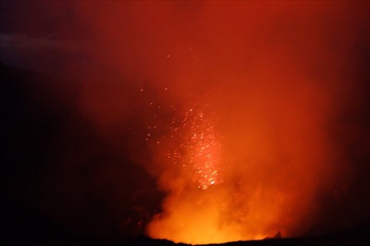 Lava thrown high into the air, Mt. Yasur, Tanna.