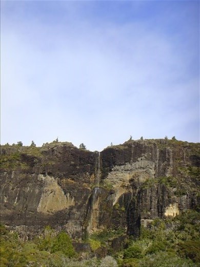 Waterfall on the cliffs, spot the sitting dog?, Wairakau stream track, Whangaroa harbour, Northland.