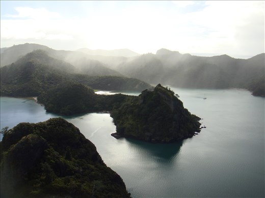Drizzle in the Whangaroa harbour, Duke's nose, Whangaroa harbour, Northland.