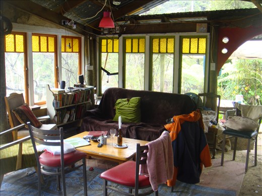 Sitting corner in the camp kitchen, helpx in Tapu, Coromandel Peninsula.