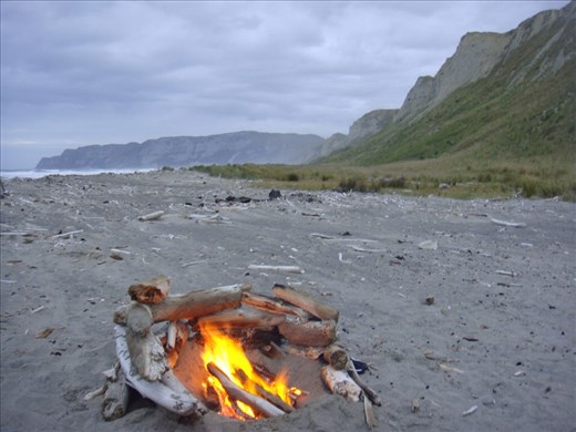 Camping on the beach, Waikari river mouth
