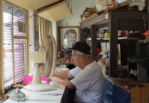 The naturally-lit shop is filled with some personal mementos.