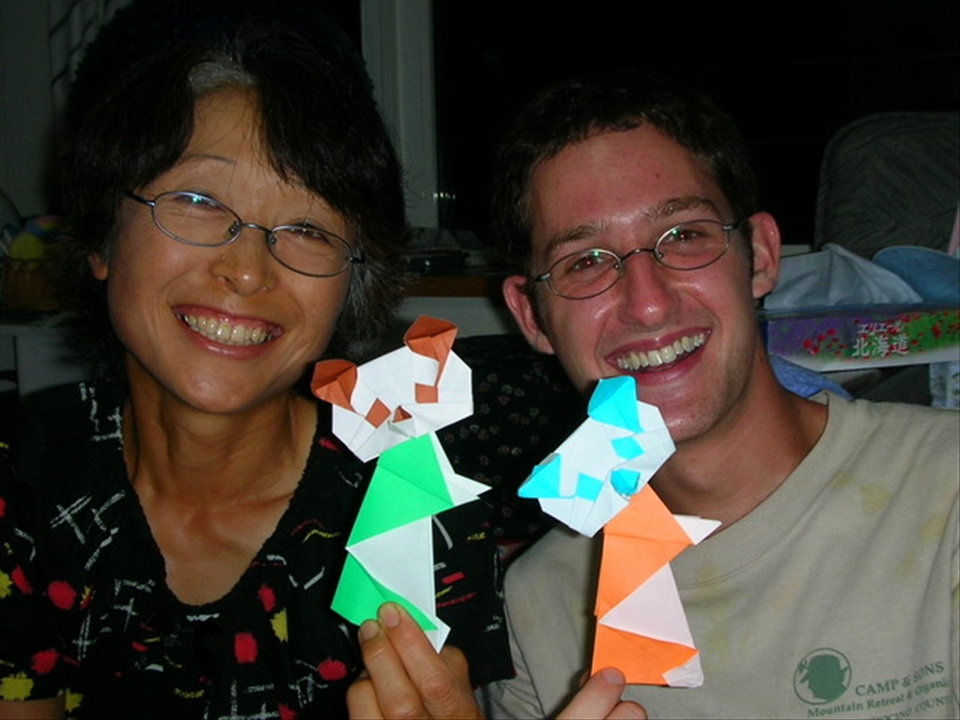 Making origami in the farmhouse