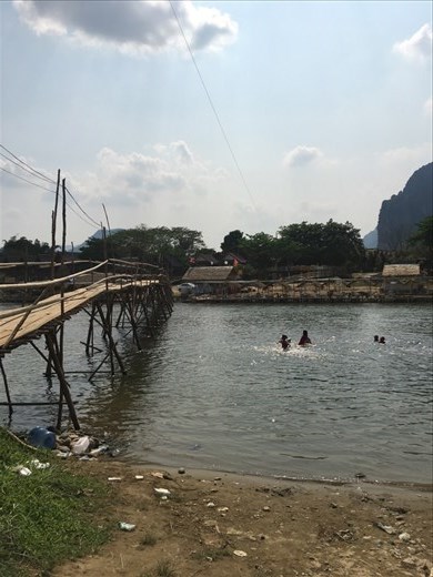 Another rickety bamboo bridge.
Vang Vieng, Laos.