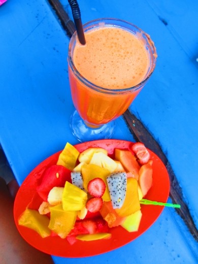 Do not eat fresh fruit or juices in tropic. Right.