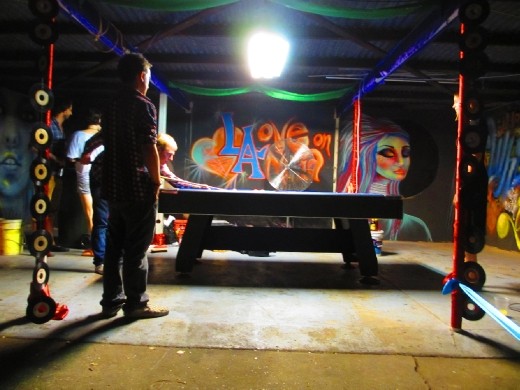 Our pool table before it suffered some leg damage