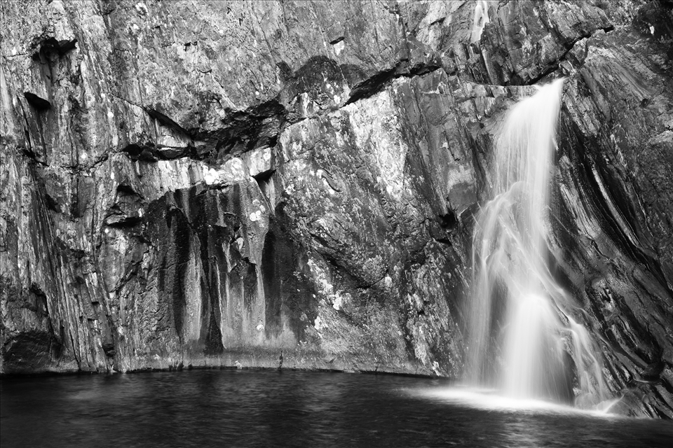 One stage of a three tiered waterfall we stumbled upon. The beauty of Knoydart is that you find amazing features all by yourself. Water cascaded over old bare rocks, so many different tones of silver and black. Before pitching up tent we just sat and watched as water gushed over the rocks and into the pool below, as it has done for years, whether there's anyone there to marvel at it or not.