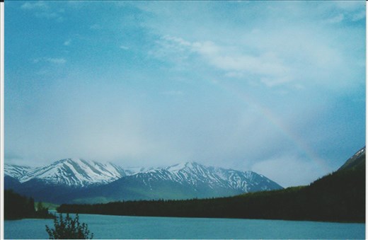 Funny that even rainbows can't steal the thunder away from mountains and water in Alaska.
